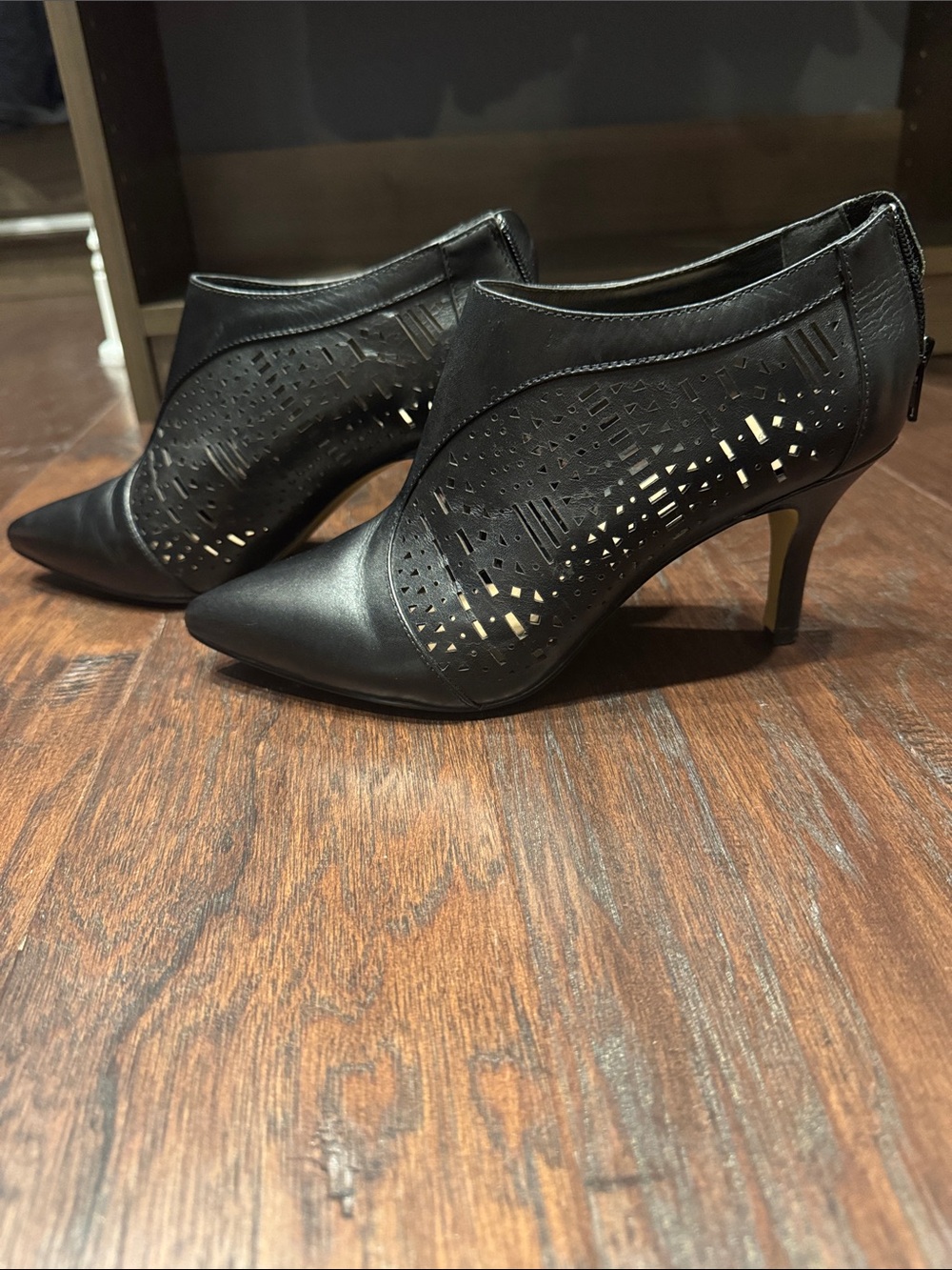 Bella Vita Black Laser-Cut Pointed Ankle Booties
